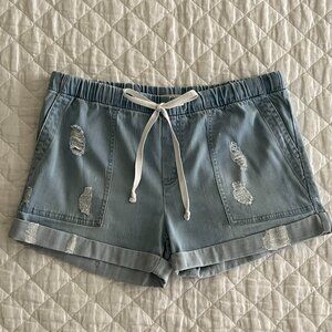 Bella Dahl Light Blue Soft Distressed Denim Shorts 3" Inseam Pockets Sz Lg